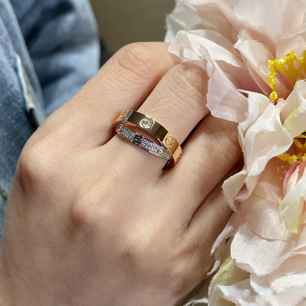 [Shinejoy] Bague double Love en or rose, argent et diamants