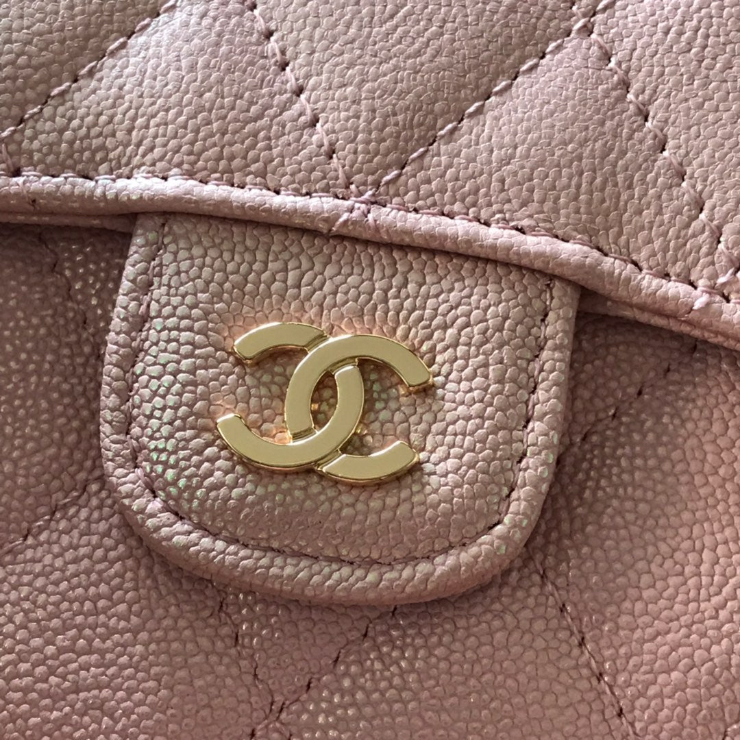 PORTE-CARTES À RABAT CC 11,5 cm ROSE PÂLE CUIR DE VEAU GRAINÉ ICÔNE DORÉE