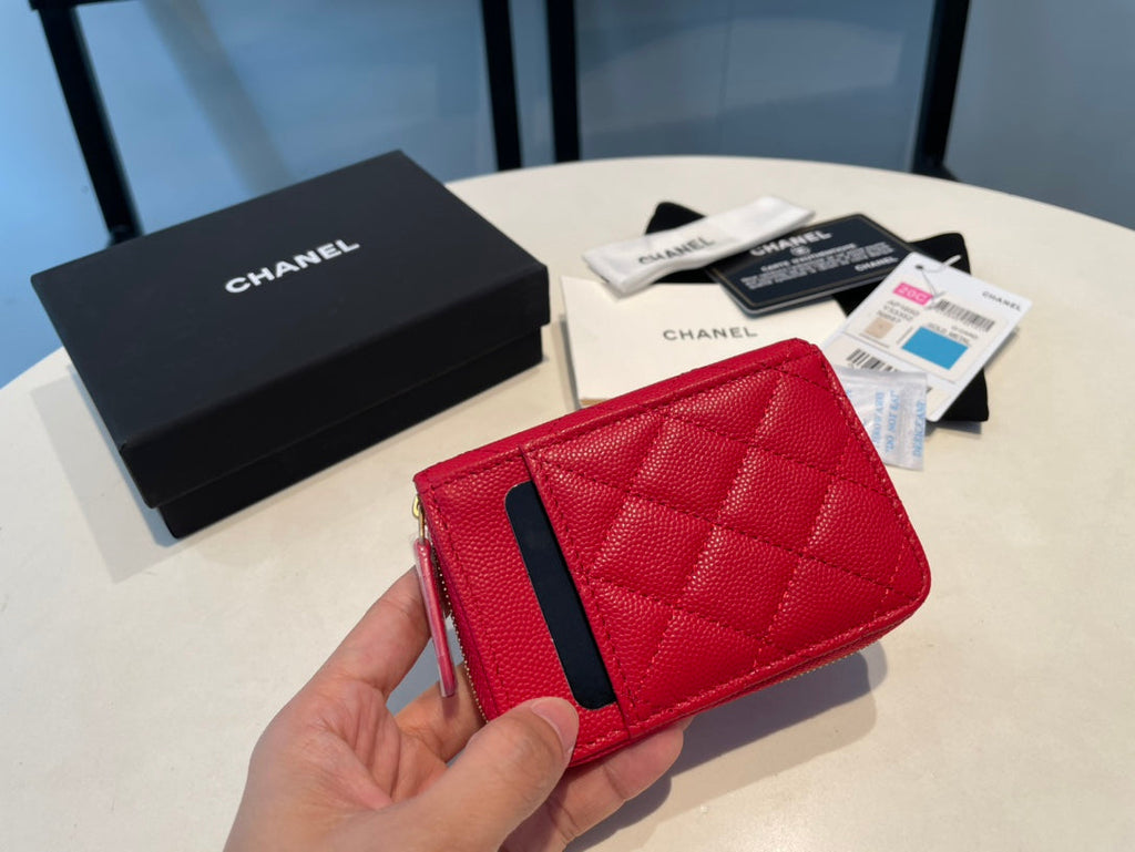 Porte-monnaie zippé CC 11 en cuir de veau grainé rouge