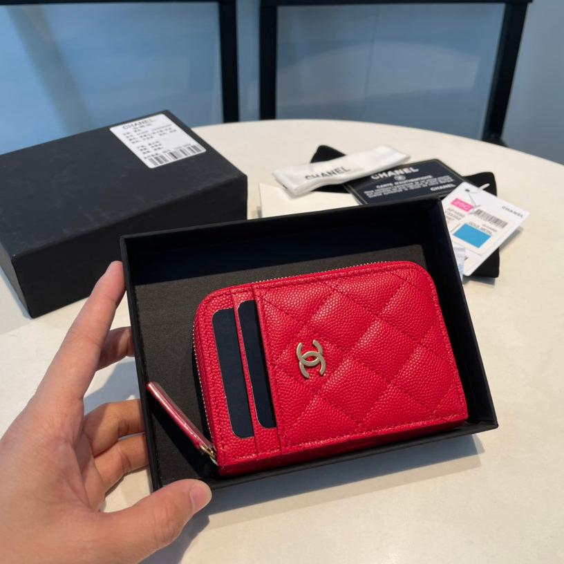 Porte-monnaie zippé CC 11 en cuir de veau grainé rouge