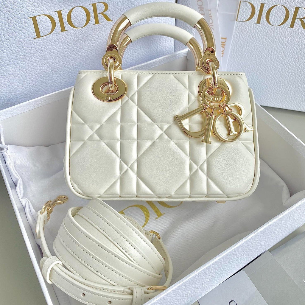 MINI LADY 19 EN CUIR D'AGNEAU BLANC