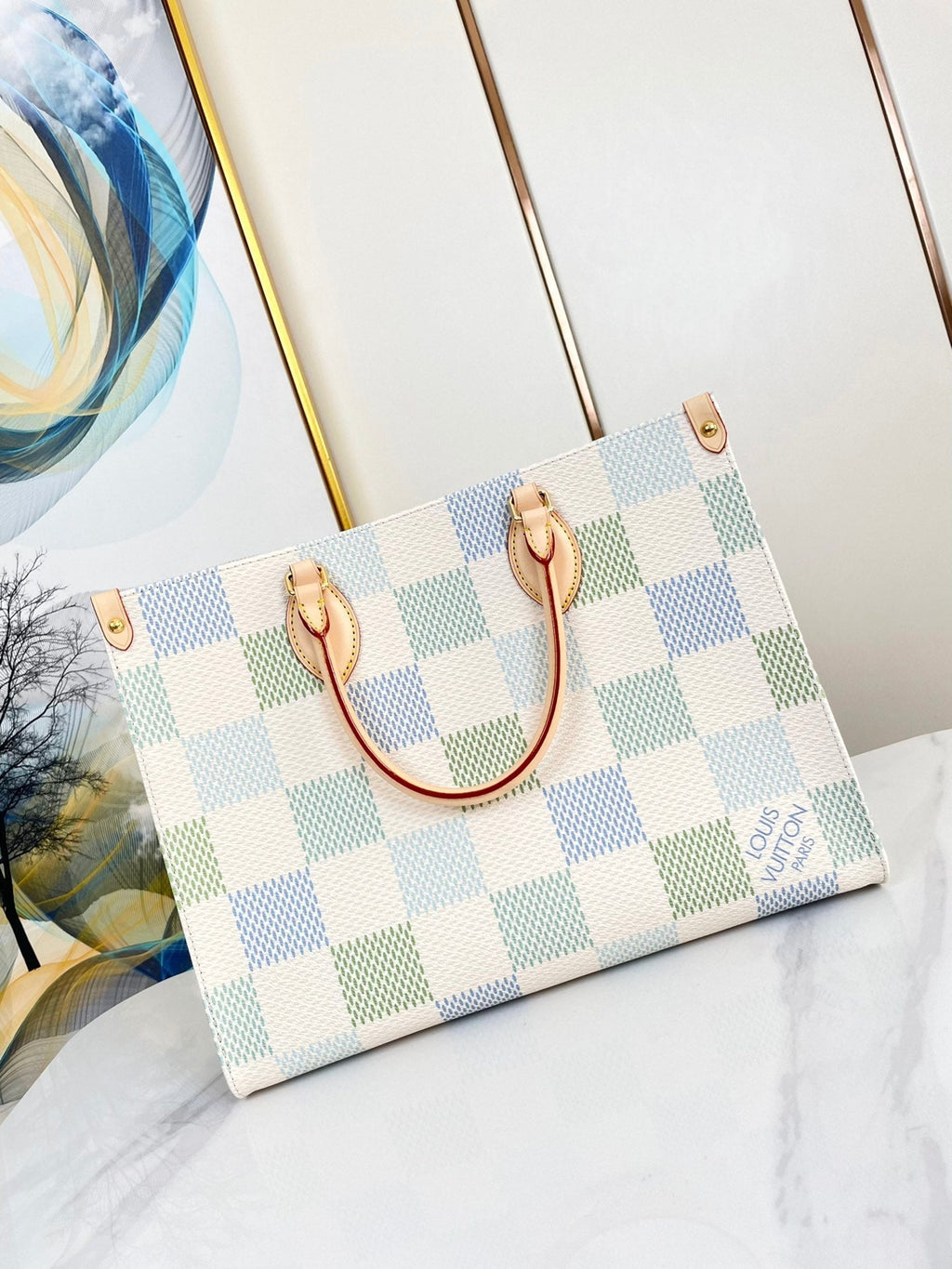 ONTHEGO 35 EN TOILE GÉANTE DAMIER PISTACHE