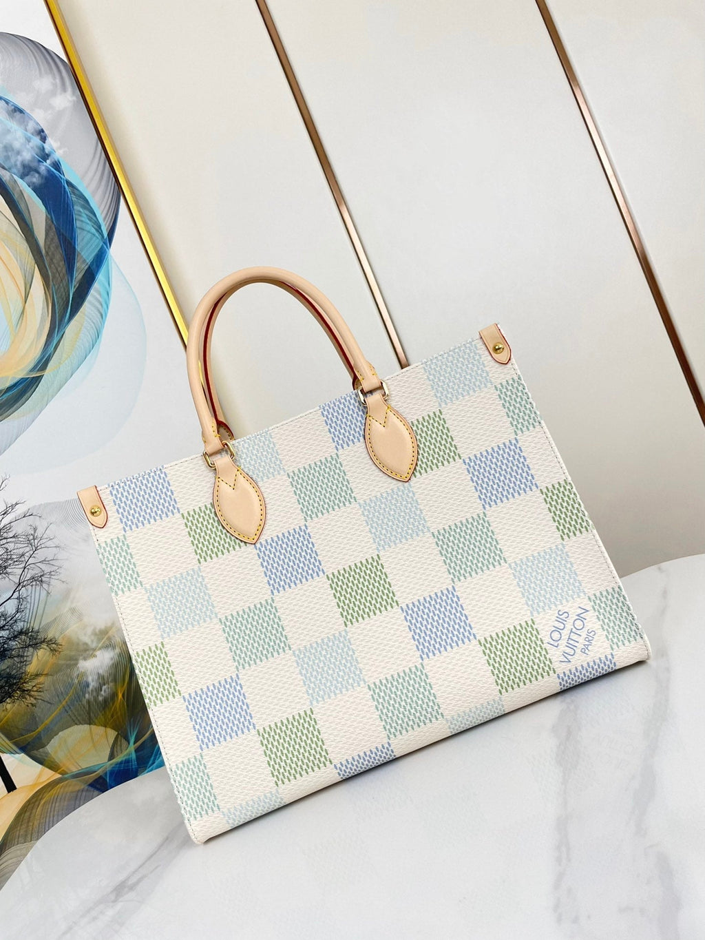 ONTHEGO 35 EN TOILE GÉANTE DAMIER PISTACHE