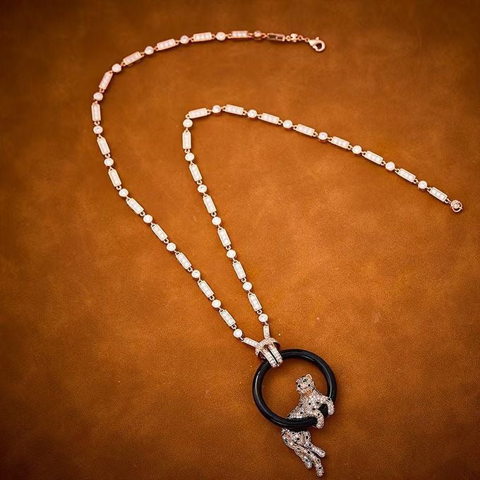 [Shinejoy jewellerys]新作 ブラック サークルパンサー フルダイヤモンドネックレス