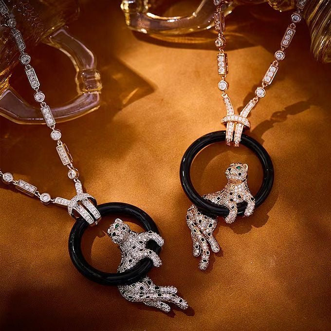[Shinejoy jewellerys]新作 ブラック サークルパンサー フルダイヤモンドネックレス