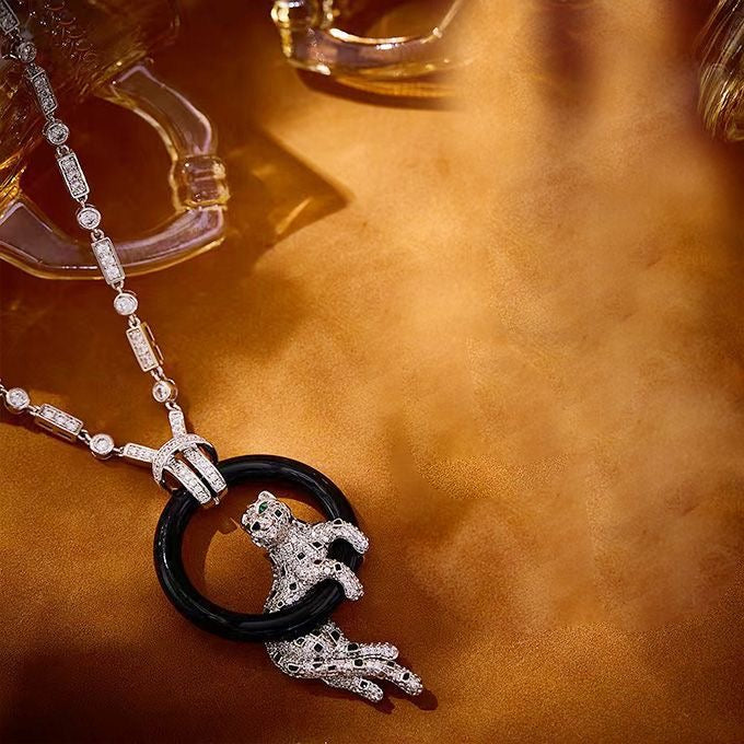 [Shinejoy jewellerys]新作 ブラック サークルパンサー フルダイヤモンドネックレス