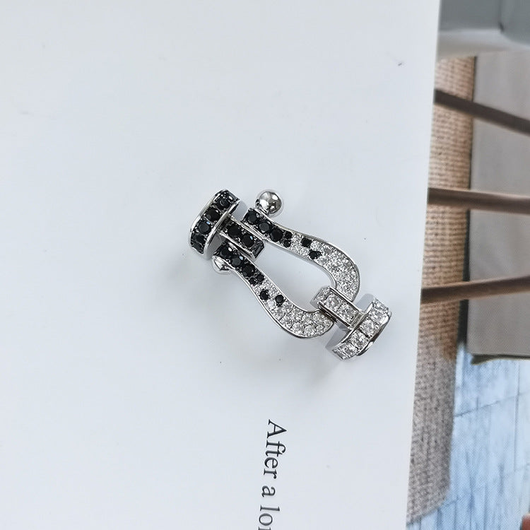 [Shinejoy] FORCE GRAND FER À CHEVAL NOIR ET BLANC DIAMANTS OR ROSE