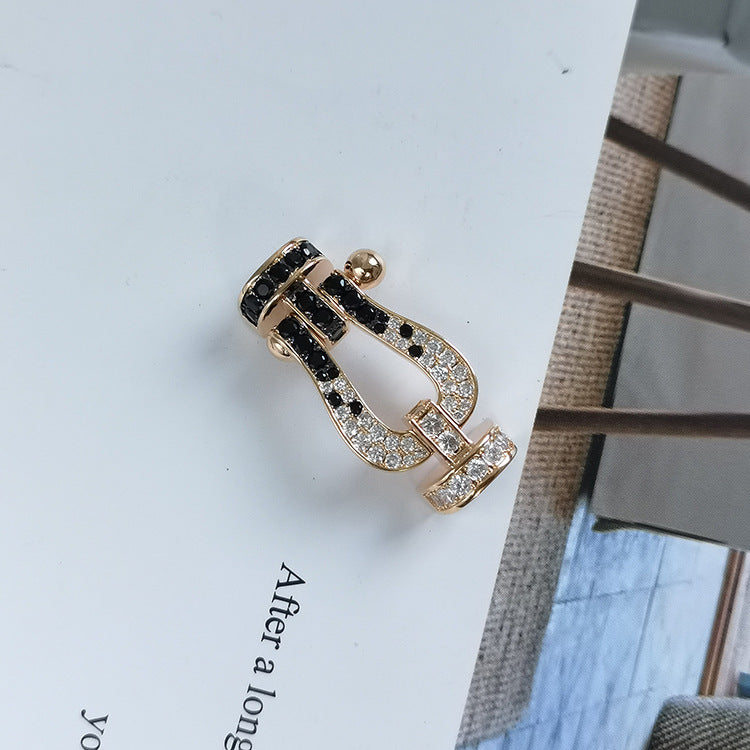 [Shinejoy] FORCE GRAND FER À CHEVAL NOIR ET BLANC DIAMANTS OR ROSE