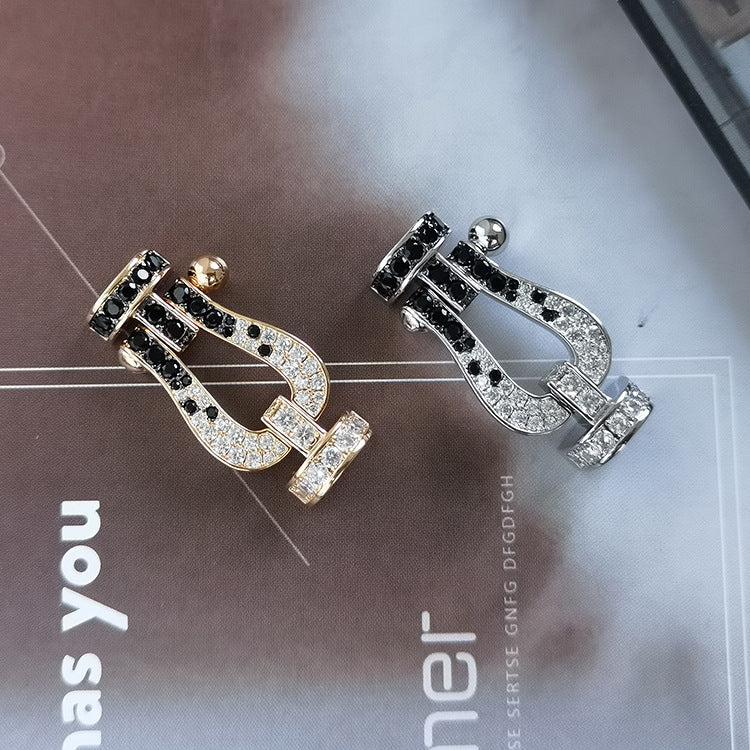 [Shinejoy] FORCE GRAND FER À CHEVAL NOIR ET BLANC DIAMANTS OR ROSE