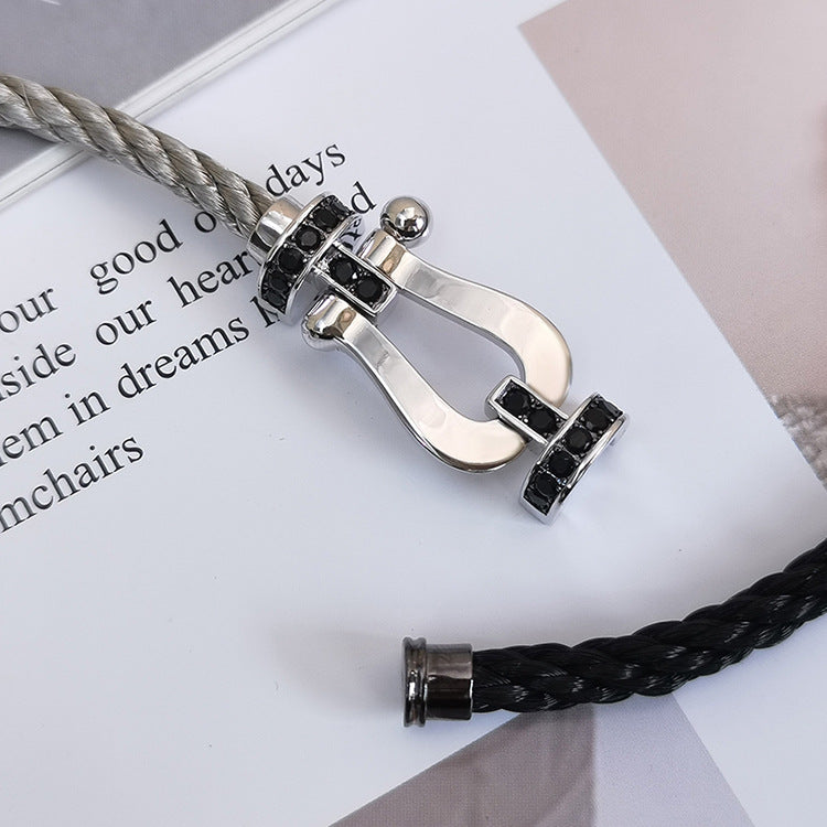 [Shinejoy] FORCE GRAND FER À CHEVAL DIAMANT NOIR ARGENT