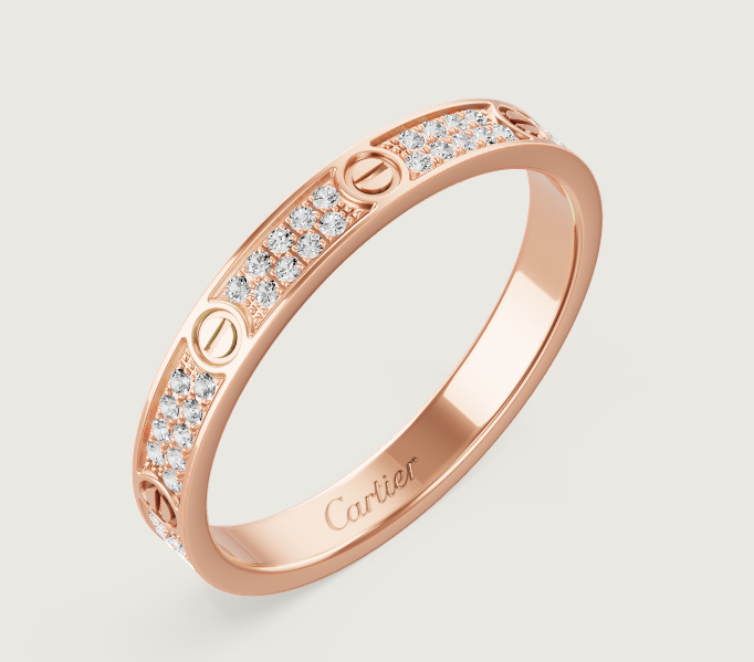 Bague [Shinejoy] LOVE RING, or rose, sertie de diamants, largeur 2,6 mm.