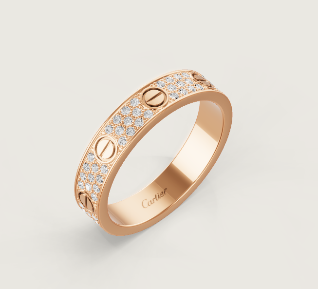 Bague [Shinejoy] LOVE RING, or rose, sertie de diamants, 4 mm de large.