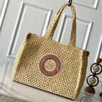 ONTHEGO MM 37 EN RAFIA TISSÉ BEIGE AVEC DÉTAILS EN CUIR